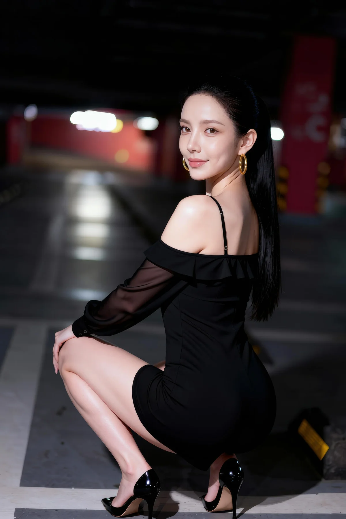 AIG  No.377 米妹香肩黑色衬衫 - 3