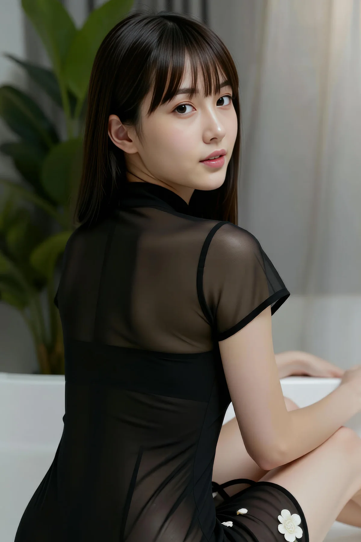 AIG  No.399 婉婉黑色旗袍透视 - 1