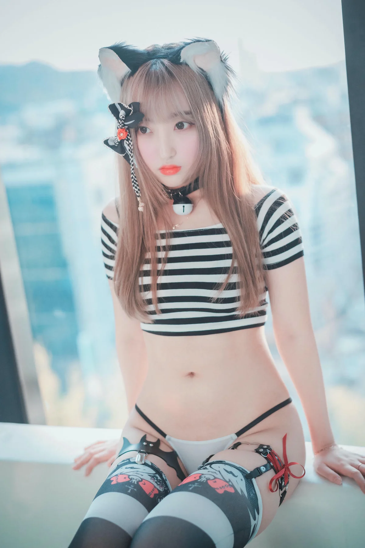 DJAWA No.036 HaNari 条纹少女吊袜 - 5