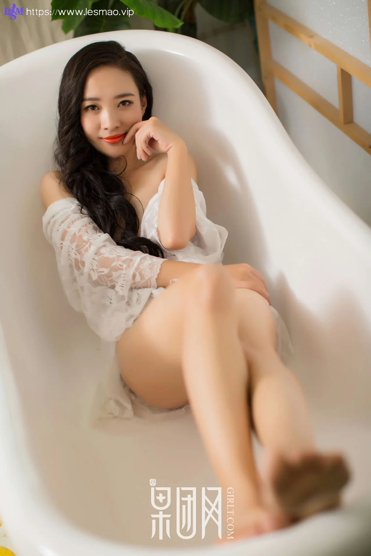 GIRLT 果团网 No.085 白色蕾丝&黑色连体网_夜归人 - 5