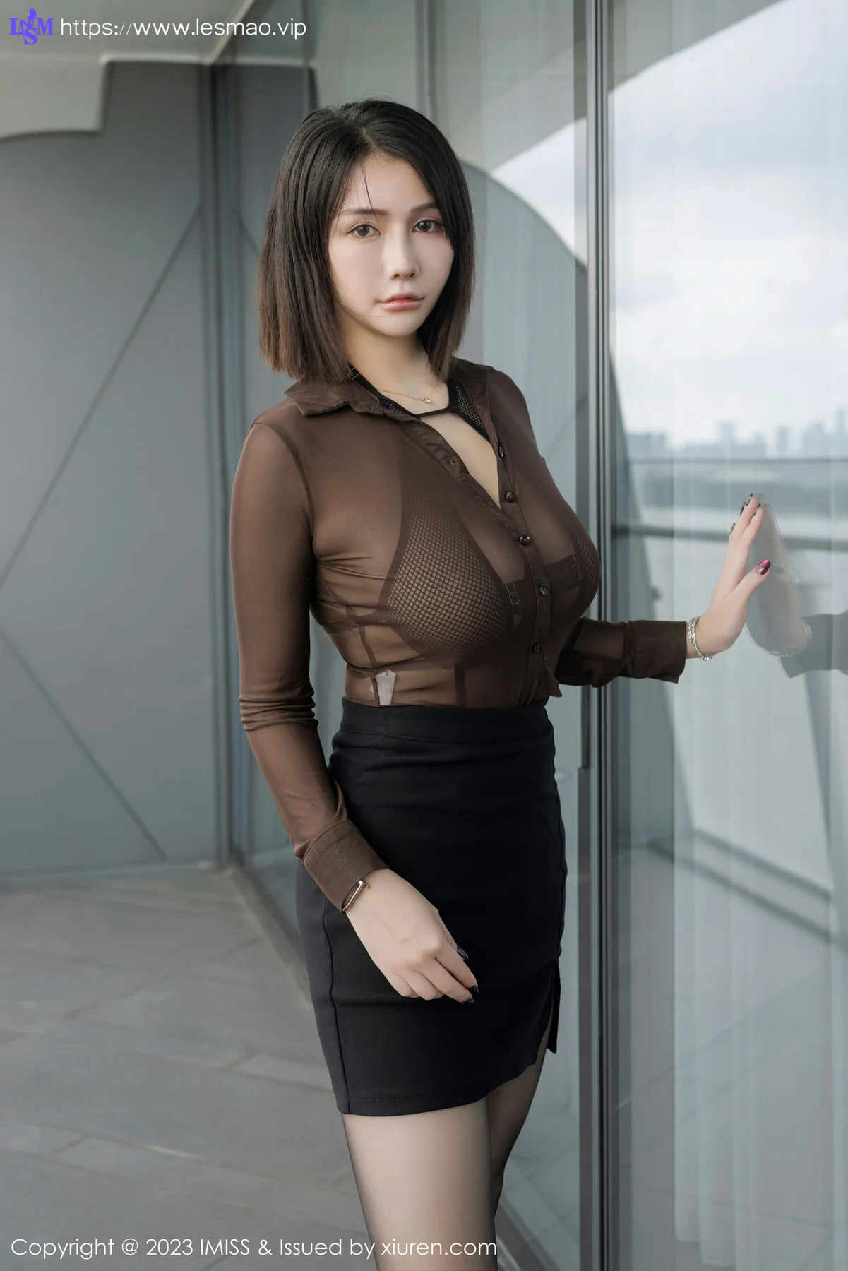 IMiss 爱蜜社 Vol.744 Evon陈赞之 咖啡色薄纱上衣3 - 7