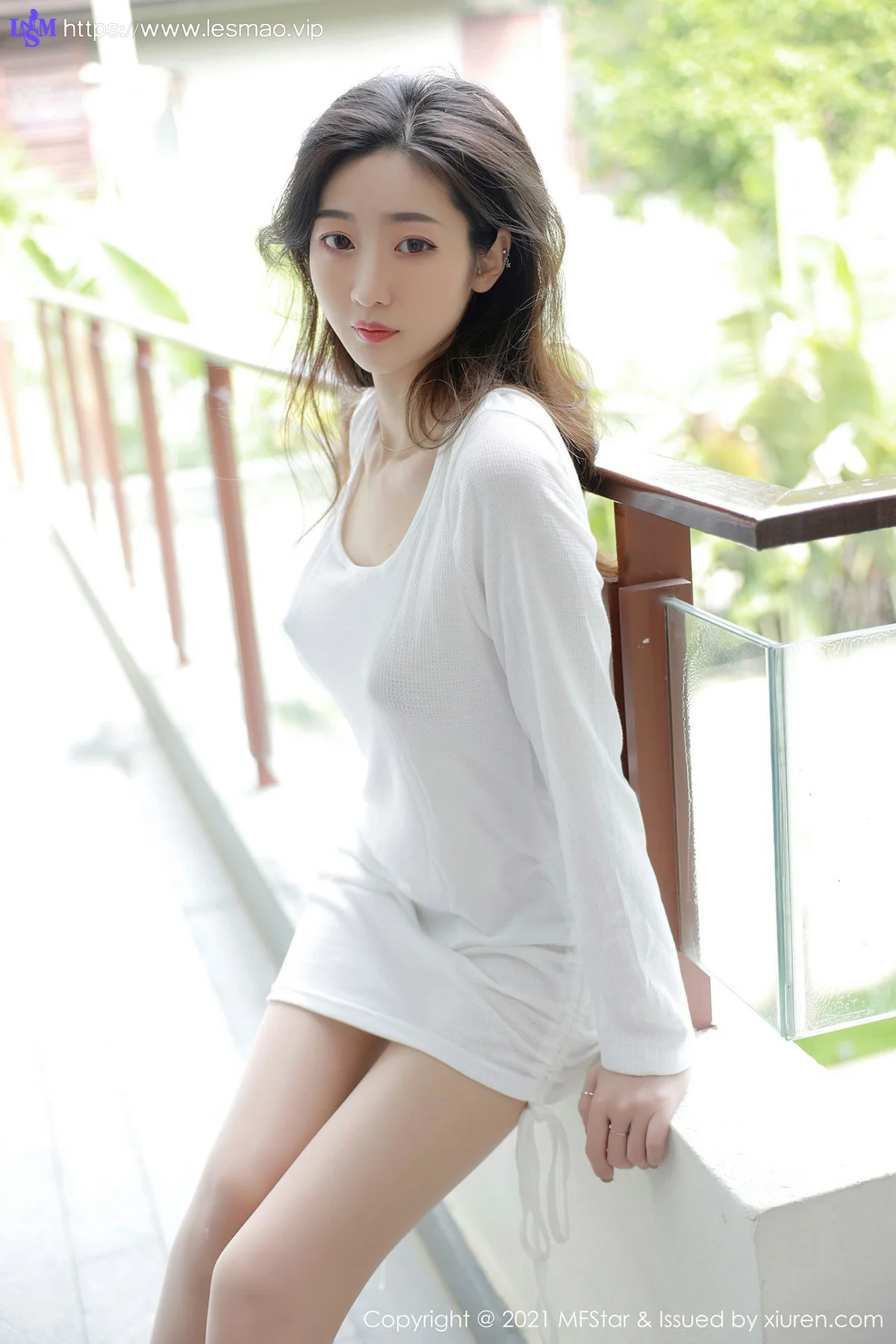 MFStar 模范学院 Vol.446  针织薄透白色上衣 安琪 - 3