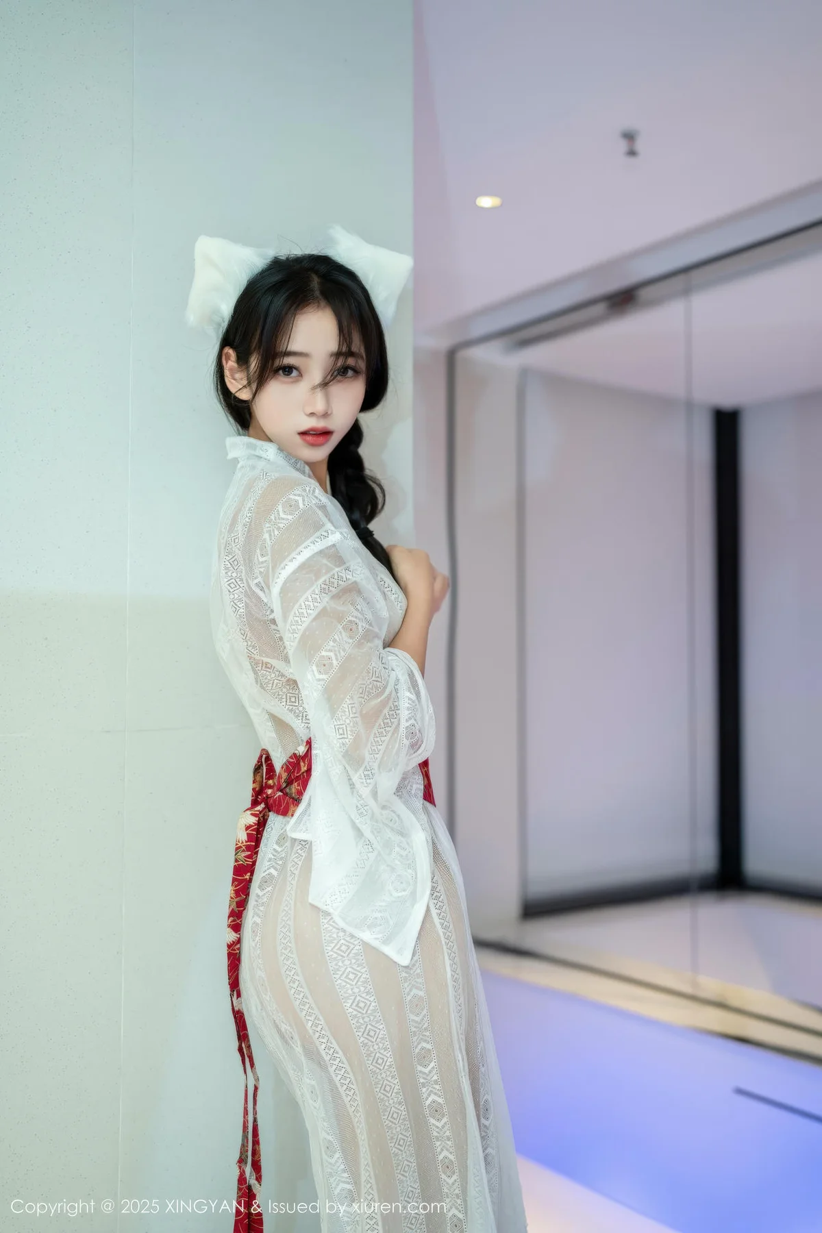XINGYAN 星颜社 Vol.442 时安安 透视蕾丝白裙 - 7