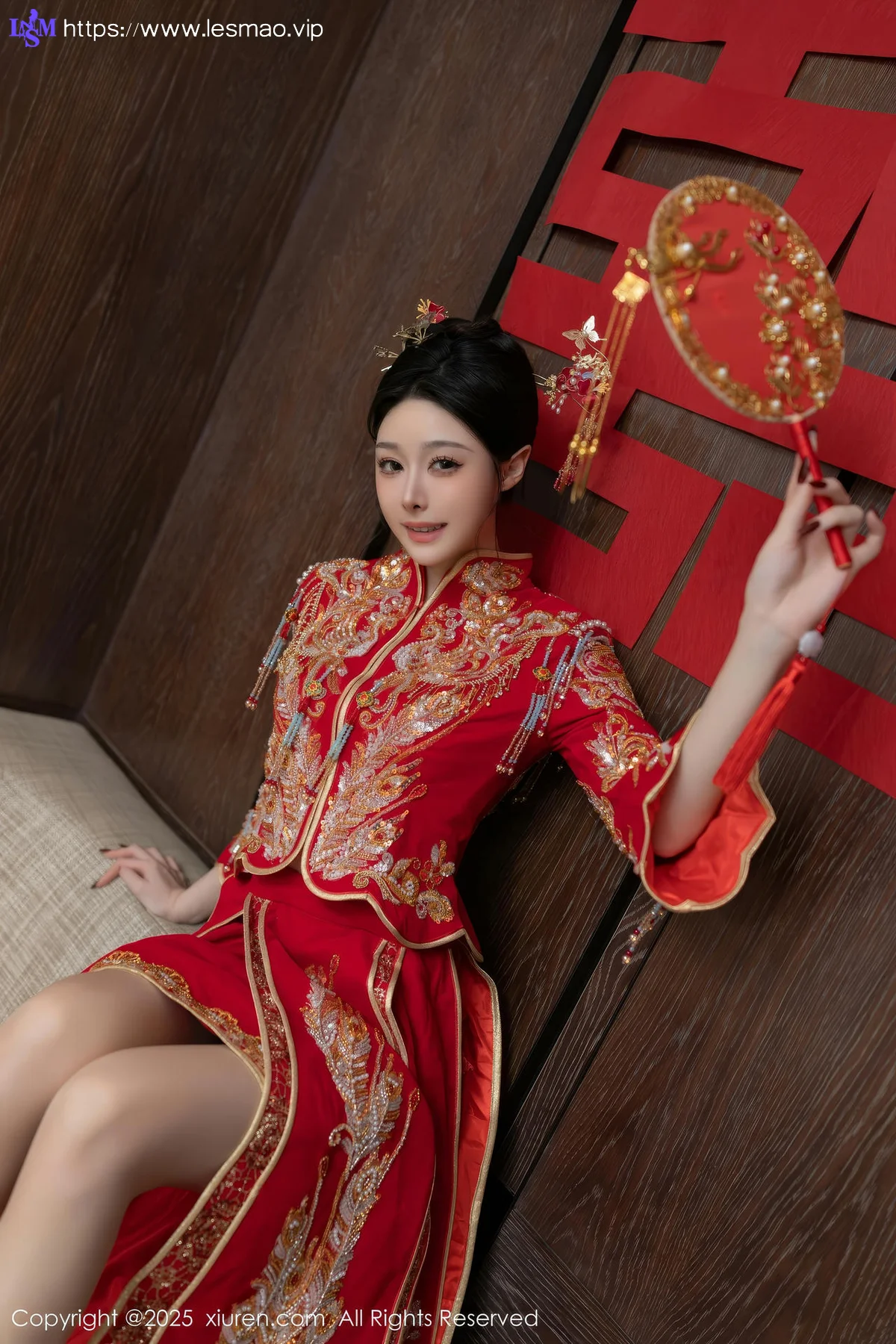 XiuRen 秀人 No.10055 小逗逗 新娘红色秀禾服制服 - 3