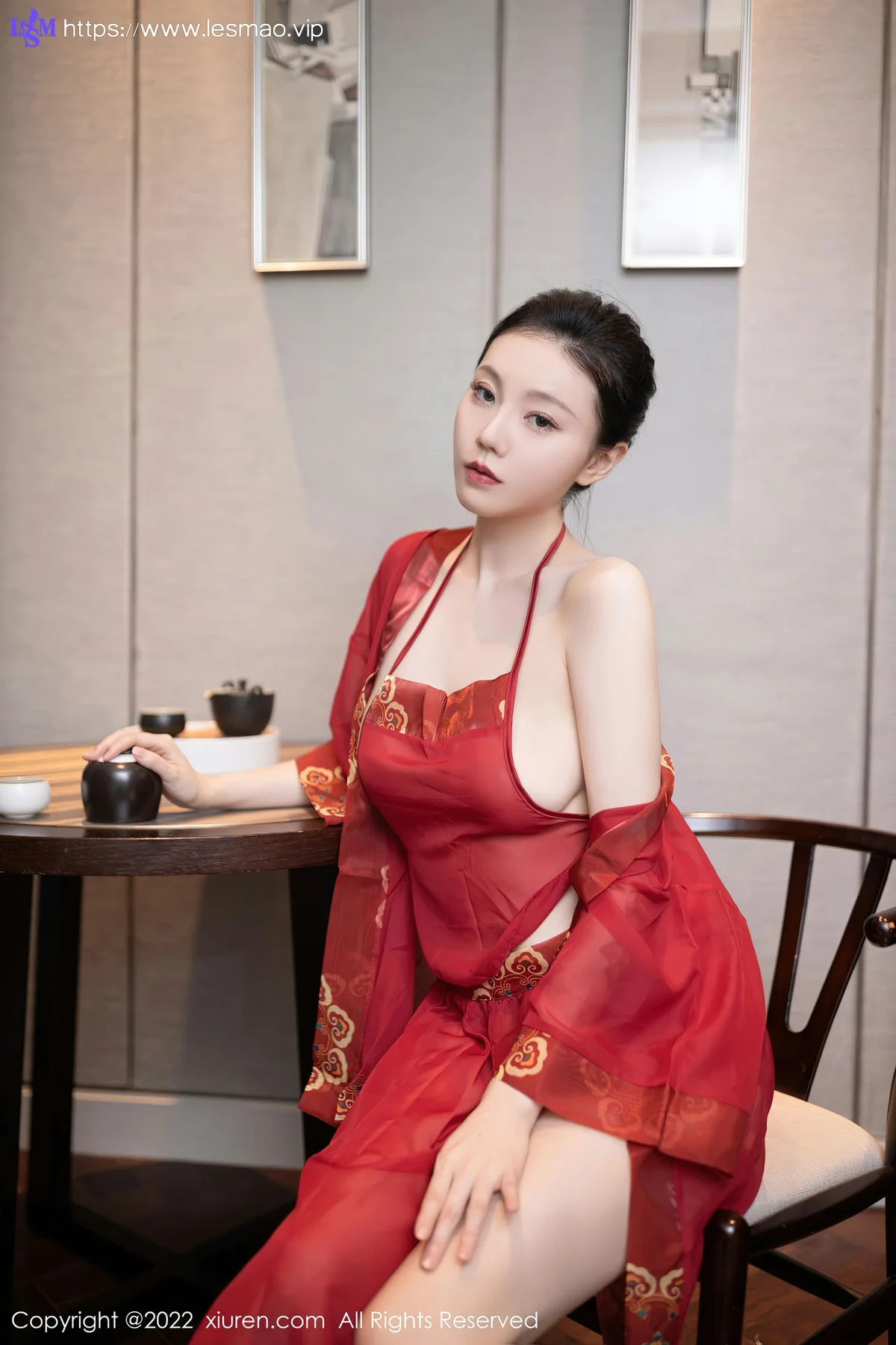 XiuRen 秀人 No.5992 安然anran 红色轻透薄纱布兜 - 6