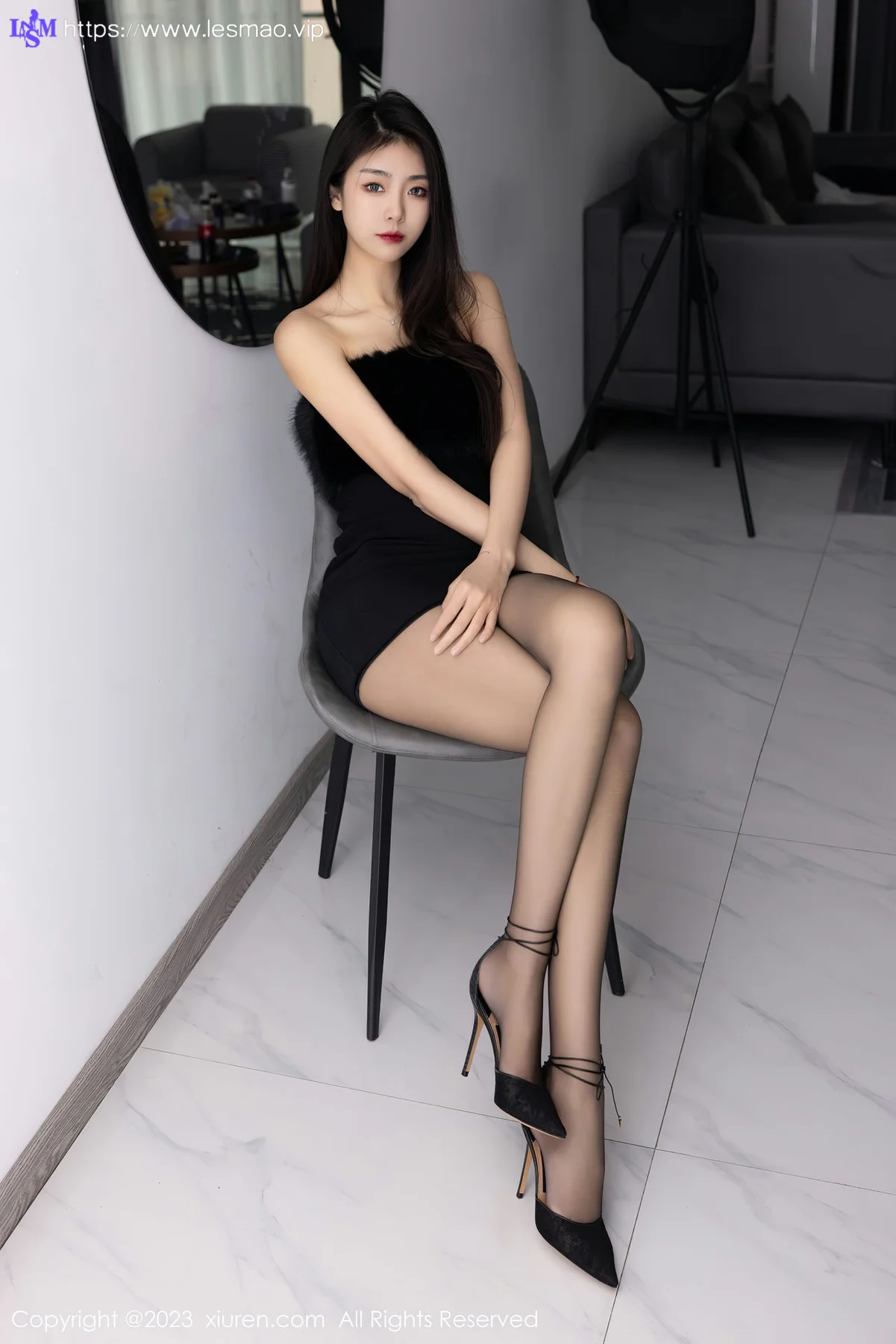 XiuRen 秀人 No.6275 小蛮妖 黑色露肩连衣短裙内衣美腿私房 - 6