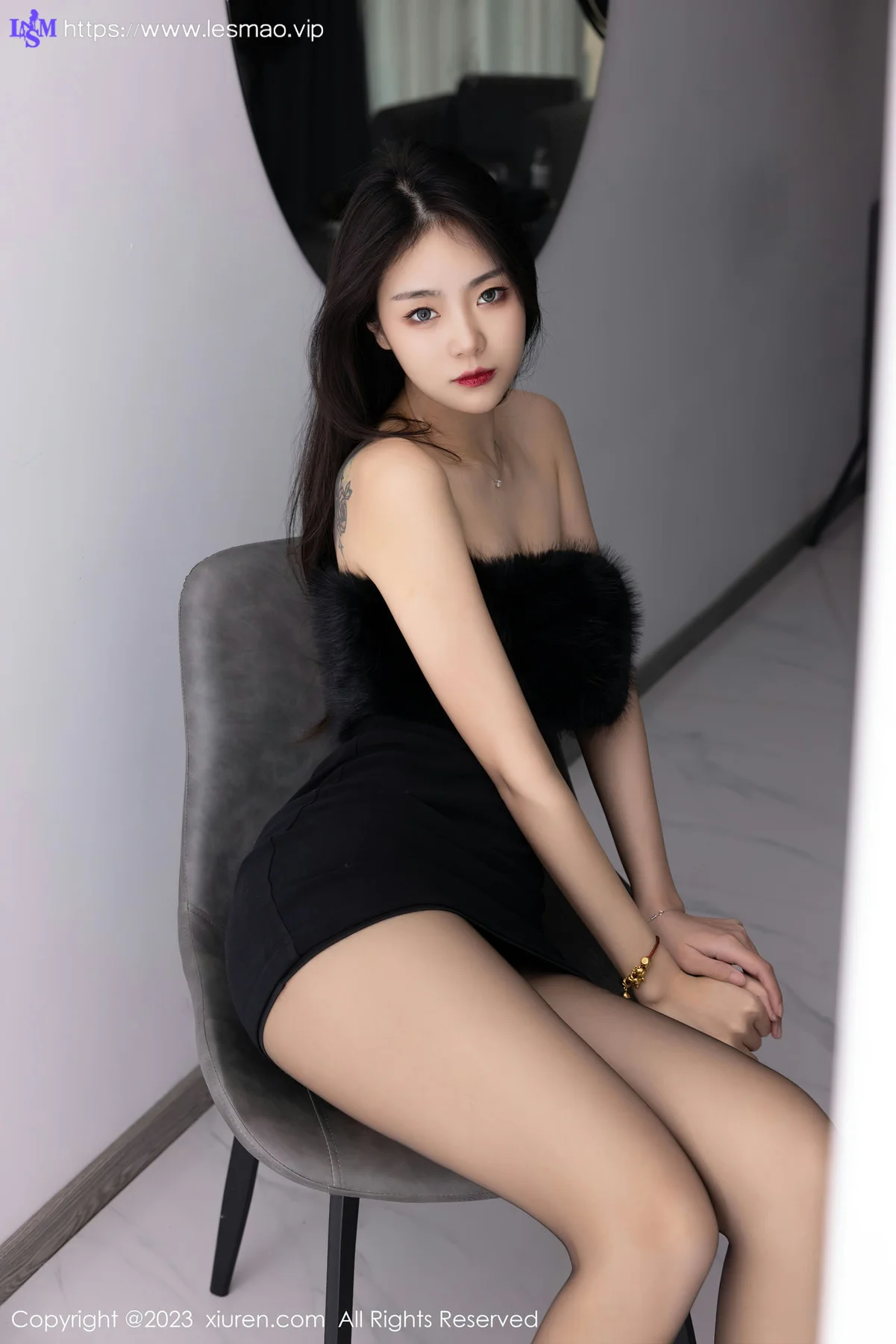 XiuRen 秀人 No.6275 小蛮妖 黑色露肩连衣短裙内衣美腿私房 - 6