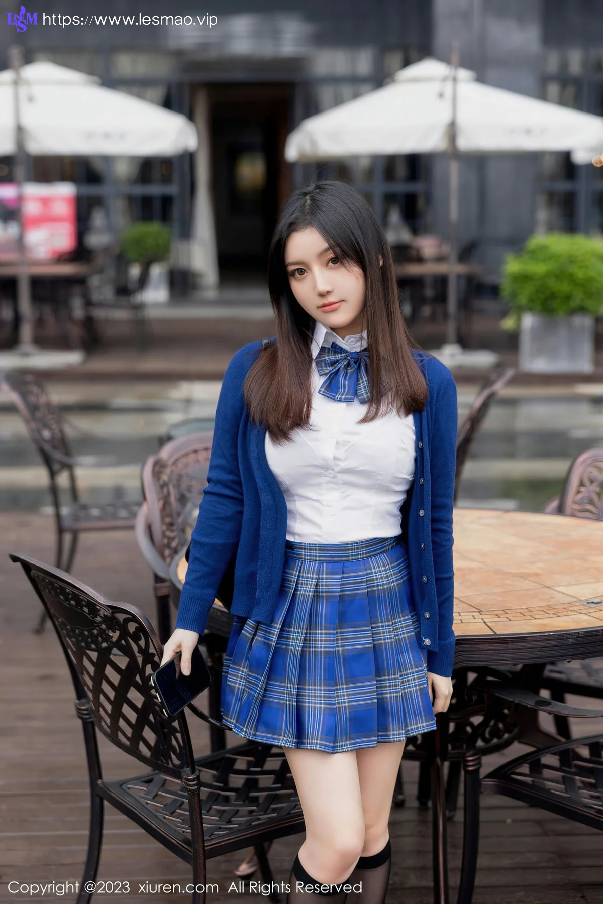 XiuRen 秀人 No.7754  豆瓣酱 白色蕾丝蓝色格子短裙写真111 - 5