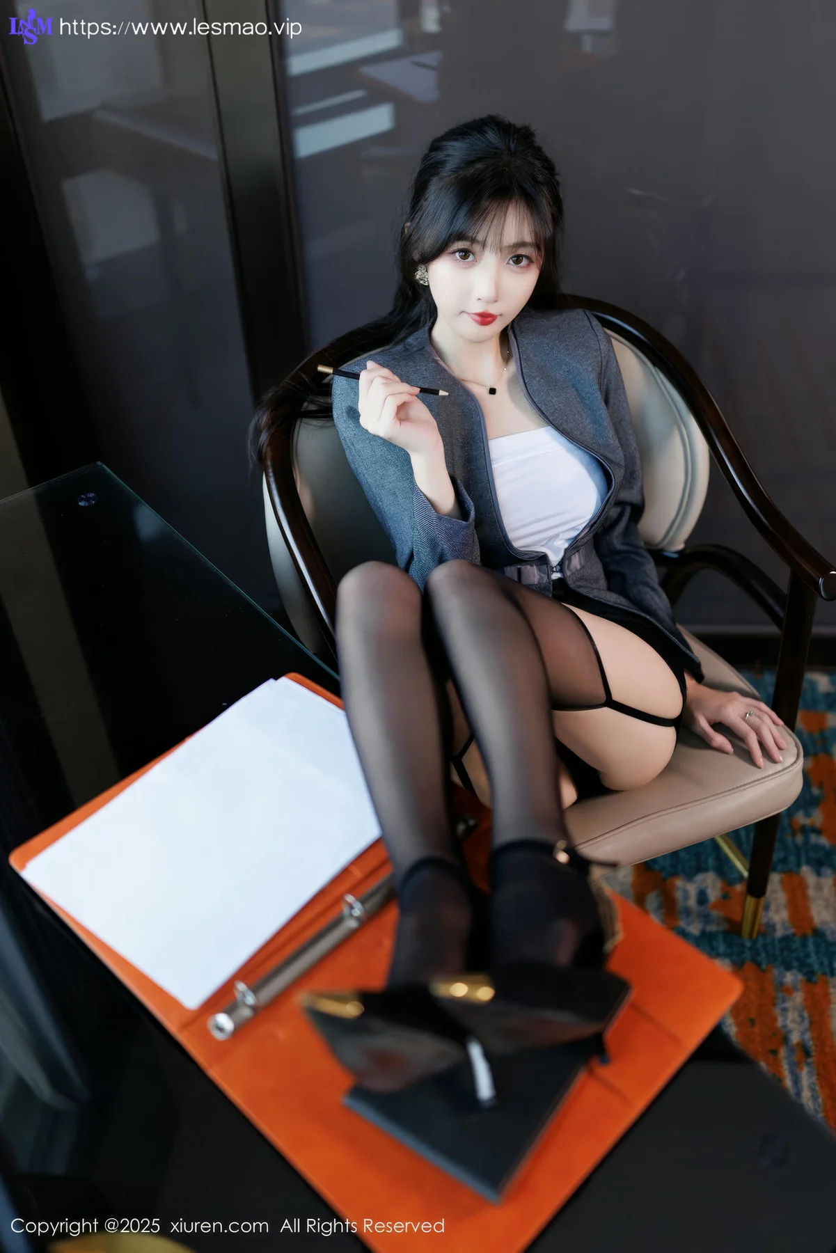 XiuRen 秀人 No.9957 樱桃小阑子 紫色蕾丝内衣吊袜 - 8