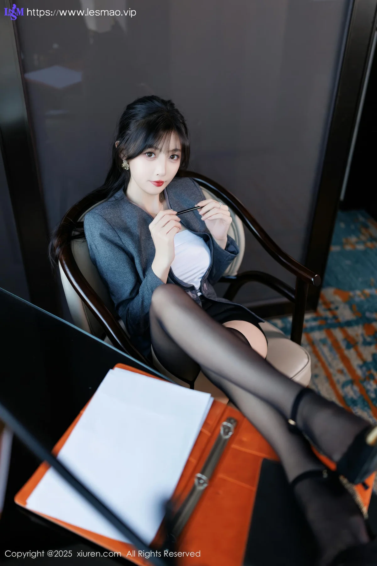 XiuRen 秀人 No.9957 樱桃小阑子 紫色蕾丝内衣吊袜 - 9