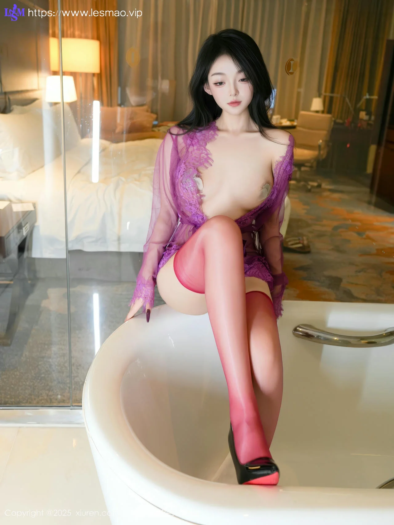 XiuRen 秀人 No.9989 白琮瑗 乳贴紫色蕾丝 - 6