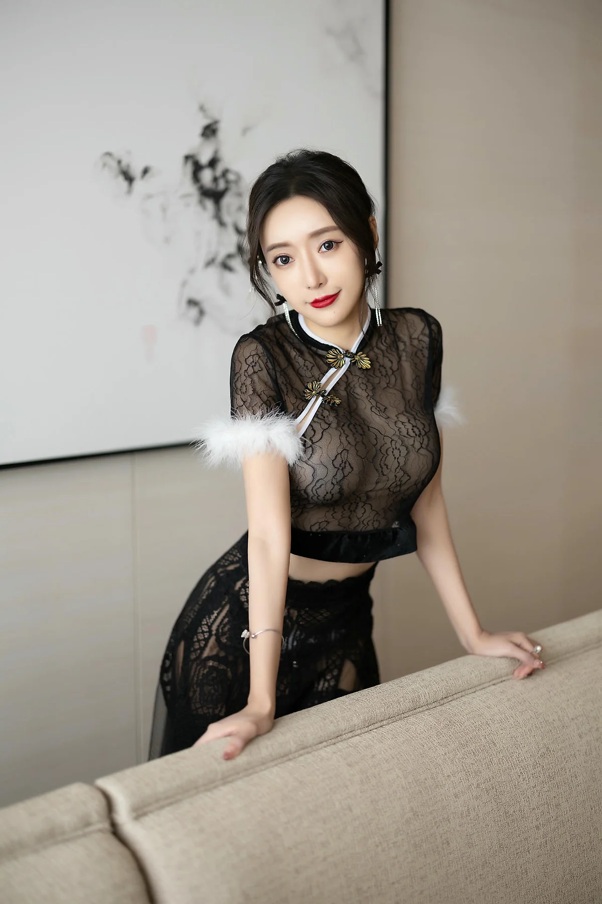 XiuRen 秀人 No.N493 王馨瑶黑色蕾丝旗袍 - 5
