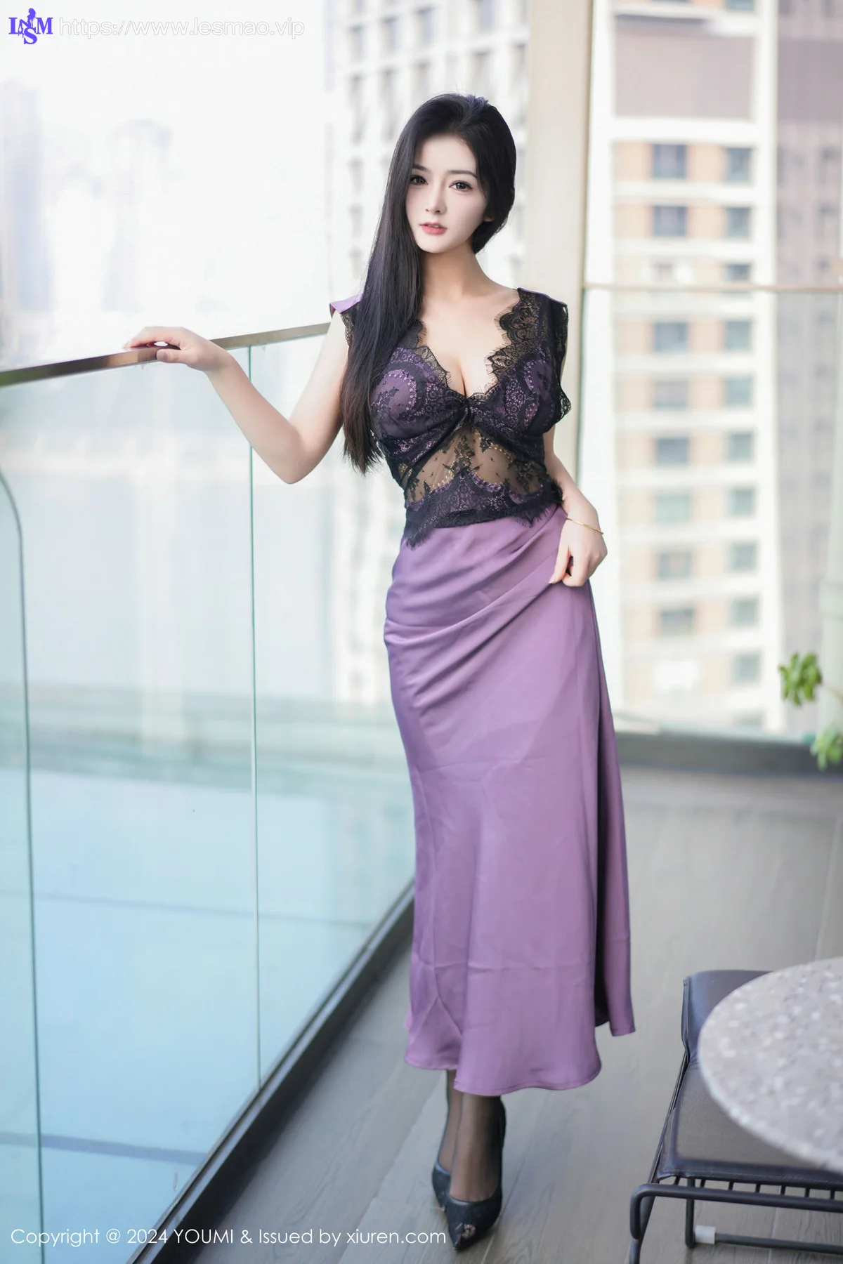 YOUMI 尤蜜荟 Vol.1036 小茶茶tea 紫色轻透长裙性感写真1 - 1