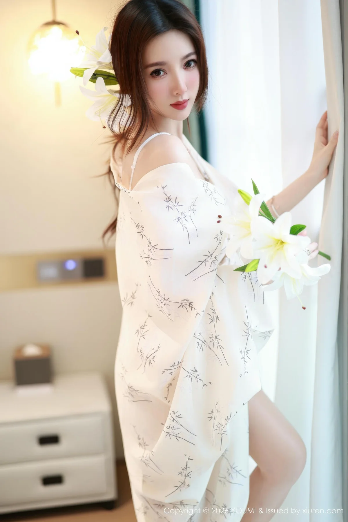 YOUMI 尤蜜荟 Vol.1201 Twins桃桃 白色蕾丝内衣 - 4