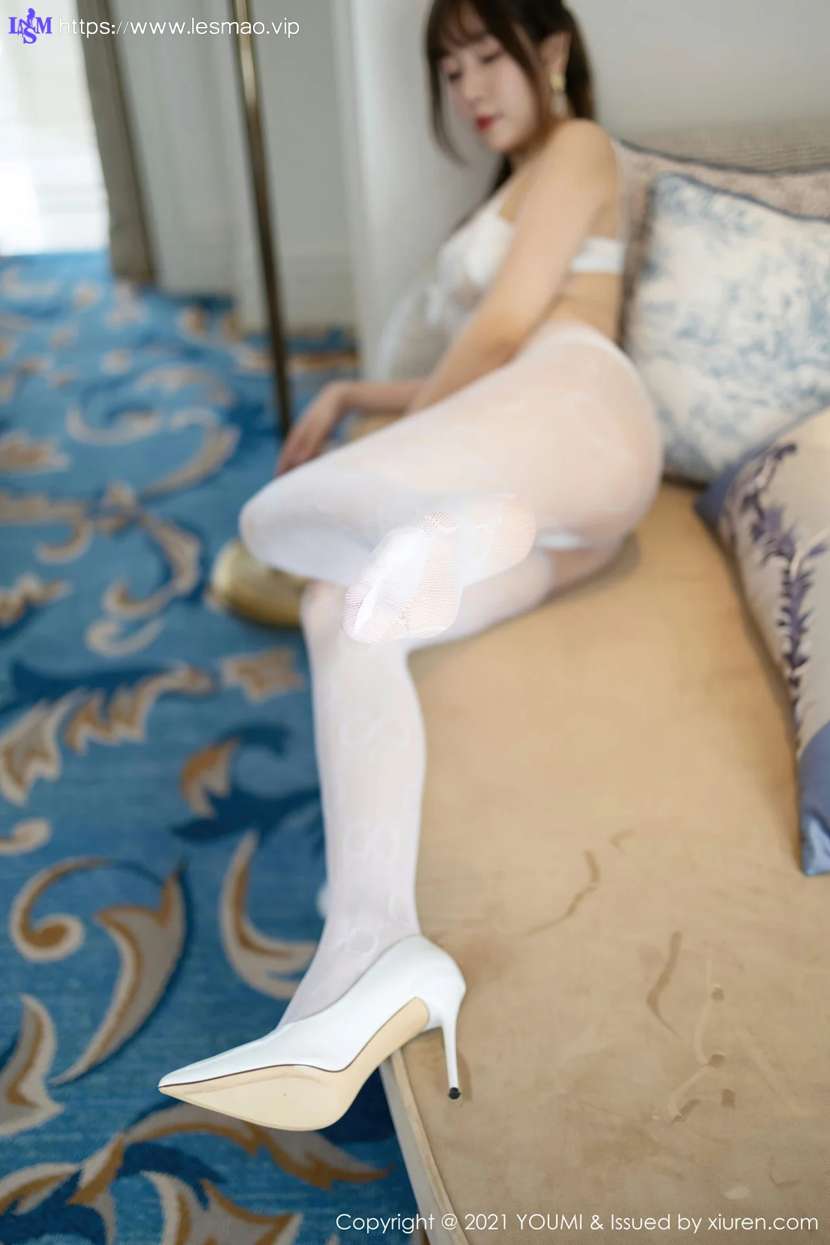 YOUMI 尤蜜荟 Vol.597 白色蕾丝 王雨纯 镂空内衣 - 6